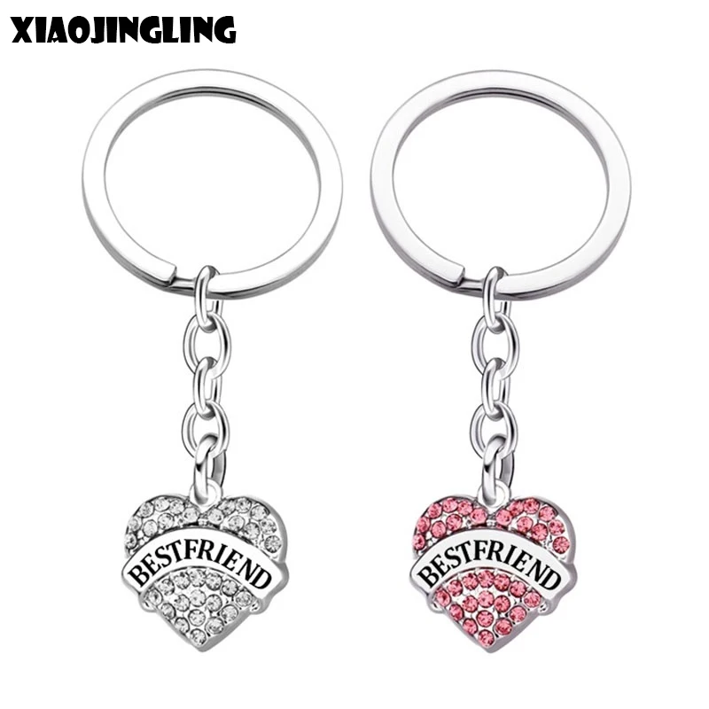 

XIAOJINGLING Friendship Key Chain Rhinestone Crystal Heart Pendant Keyrings Keychain For Friends Sisters Charms Bag Accessories