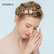 Жемчужный цветок Элегантное свадебное украшение на голову новые золотые листья аксессуары для волос подружки невесты украшение для волос SHA44