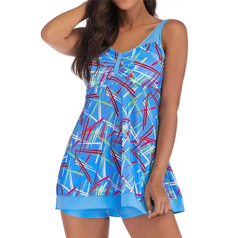  Women Plus Size Gradient Tankini Swimjupmsuit Swimsuit Beachwear Padded Swimwear Women Two Piece Swimsuit With Skirt J17# (4)