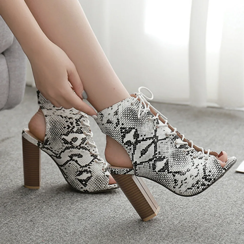 2019 women's snake pattern sexy sandals printed strap sandals gladiator sandals ladies sandals high heels non-slip 40J2 (6)