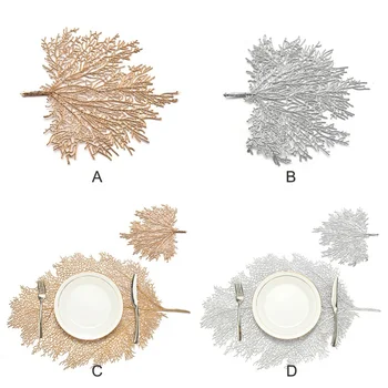 

5pcs Simulation Coral Branch Hot Stamping Hollow PVC Insulation Coaster Place Mat For Dining Table Pad Table Mat Home Decoration