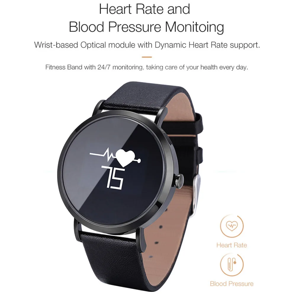 Stylish design Fitness Modes Exercise Heart Rate Pedometer Smart Watch with Multiple APP languages for :Android 4.4 & aboveiOS