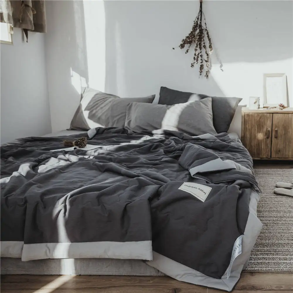 

Nordic Home Textile Summer Quilt Blankets Soft Comforter Bedding Quilts Solid Color Quilted Gray Air Conditioner Summer Quilts