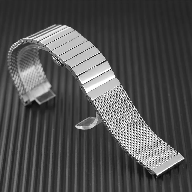 18mm 20mm 22mm 24mm Watchbands Stainless Steel Solid Link Wrist Band Straps Solid Link Push Button Hidden Clasp + 2 Spring Bars