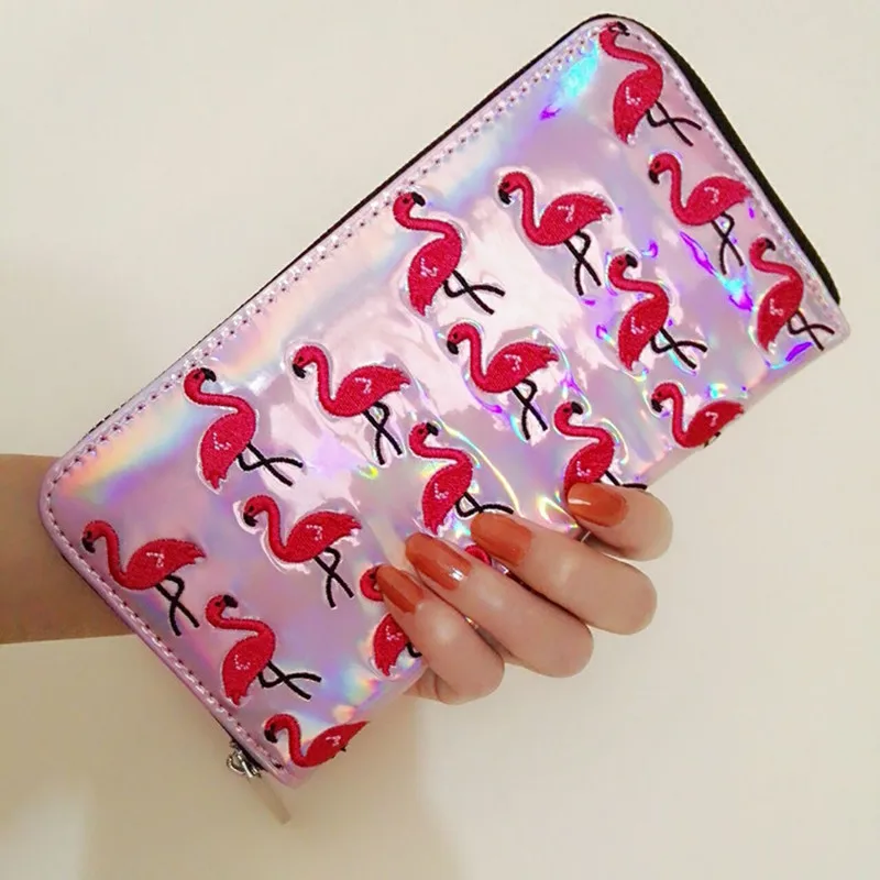 

Personality Design Women Fashion Laser Reflective Embroidered Cartoon Long Wallet Ladies Hand Multi-Function Wallet