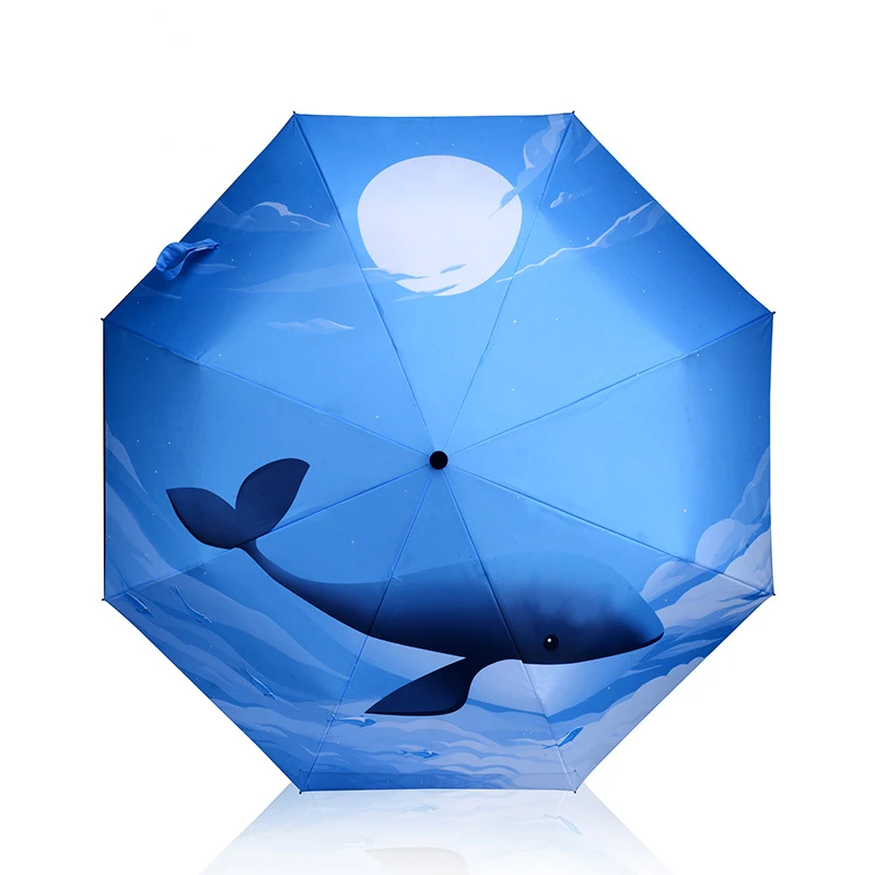 Sea Whale Illustration All Weather Umbrella Three Folding Rain Stopper