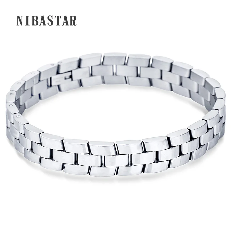 Heavy Stainless Steel Bracelet Mens Wristband Curved Edging Curb Chain