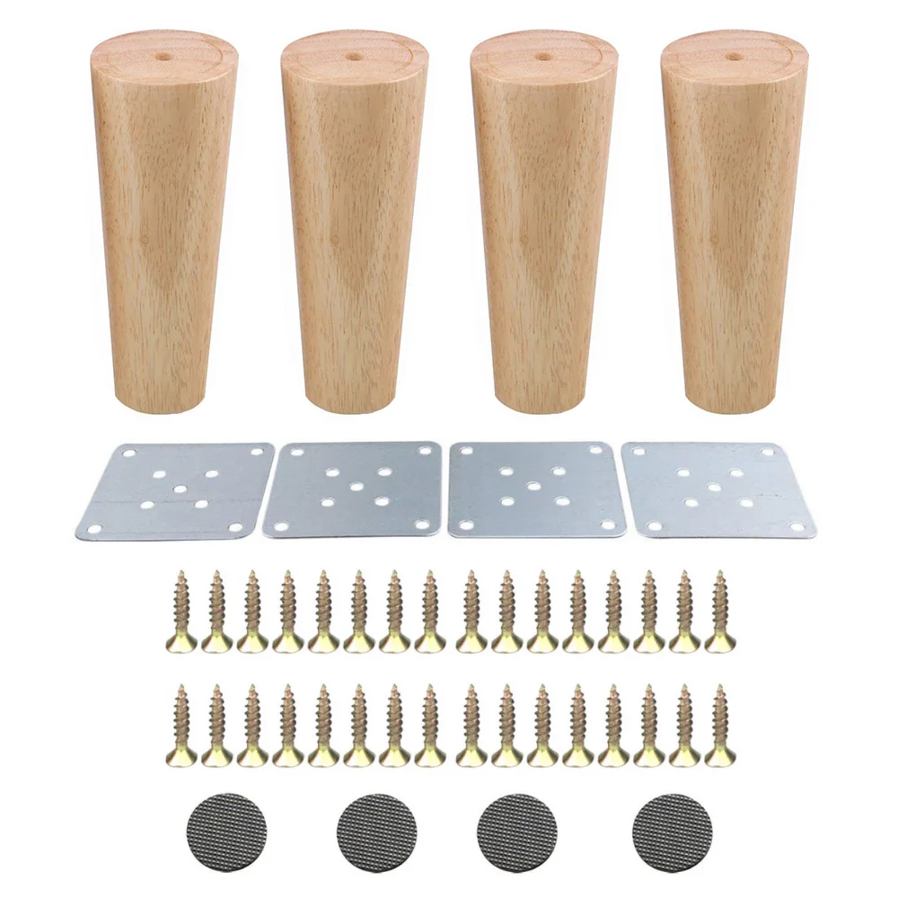4 PCS البلوط الخشب الصلبة أرجل قطع الأثاث Carbinet أريكة الجدول السرير قدم الخزائن مع الحديد لوحات مسامير جوانات