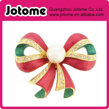 

Christmas Pearl Bow Pin Brooch 1.75 x 1.375 inches