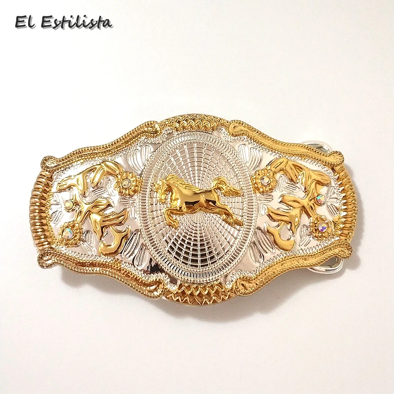 Gold Color Cowboys Horses Belt Buckles Good Plating Golden Color Mens