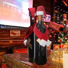 Рождественское украшение для бутылки обертывание вечерние украшения красный Санта-Клаус шляпа и шарф рождественские украшения