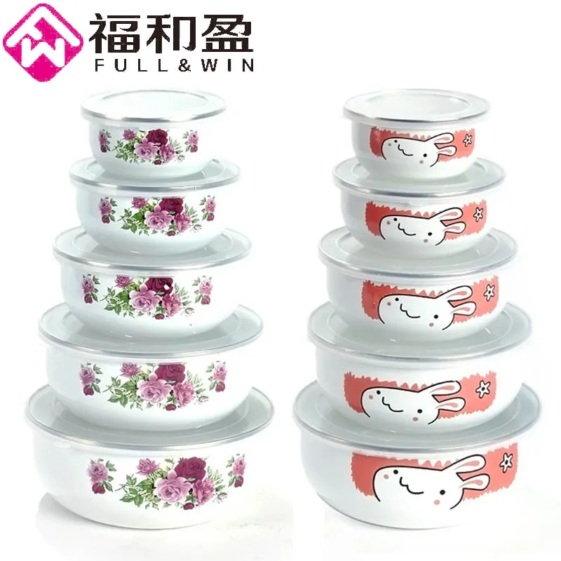 5 pieces/set Classic White Enamel Dessert Bowls Soup Pots Salad Bowl