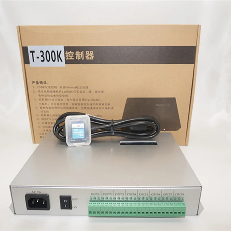 T-300K T300K sd-карта онлайн через ПК RGB полноцветный светодиодный пиксельный модуль контроллер 8 портов 8192 пикселей ws2811 ws2801 ws2812b Светодиодная лента