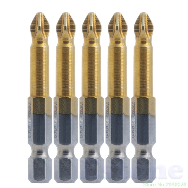 

5Pcs Titanium Coated 1/4" Hex Shank PH2 50mm Anti Slip Electric Screwdriver Bits Drop Ship De18