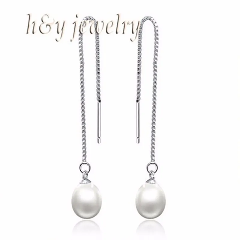 sinya sterling silver pearl earring long chain drop dangle earring exl0001(15)