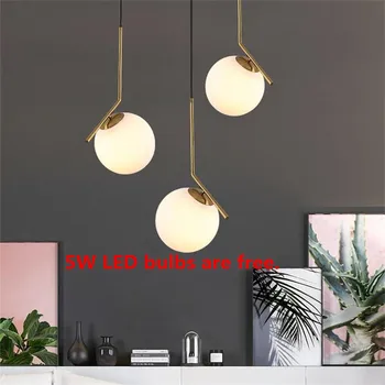 

Glass Ball Pendant Lights Loft Hanging Lamp Iron LED Pendente Iluminação Suspend E27 Cafe Bar Lamparas de Techo Colgante Moderna