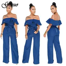 New Denim Rompers Womens Jumpsuit 2019 Summer Sexy Slash Neck Off Shoulder Ruffles Playsuit Plus Size Wide Leg Pants Overalls New Denim Rompers Womens Jumpsuit 2019 Summer Sexy Slash Neck Off Shoulder Ruffles Playsuit Plus Size Wide Leg Pants Overalls