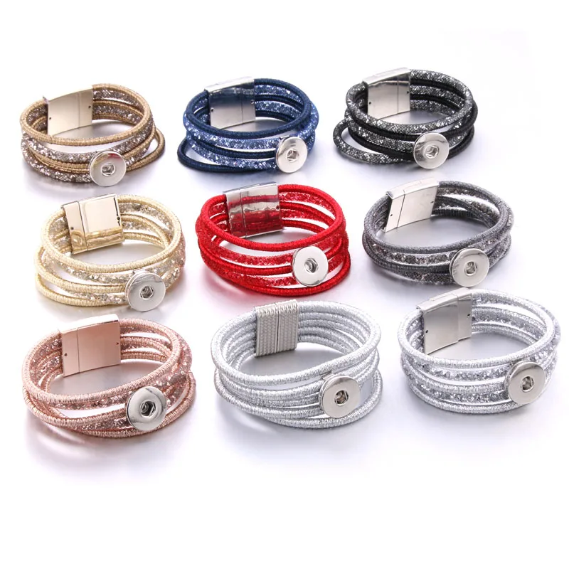 

2019 Fashion Wide Rhinestone Bracelet Magnet Bracelet 18mm Snap Button Bracelets Fit 18mm Snap Buttons Charm Jewelry for Women