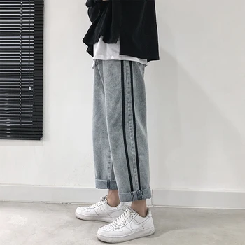 

Men's 2019 striped jeans summer new straight loose nine-point striped jeans youth personality fashion trend men's clothing
