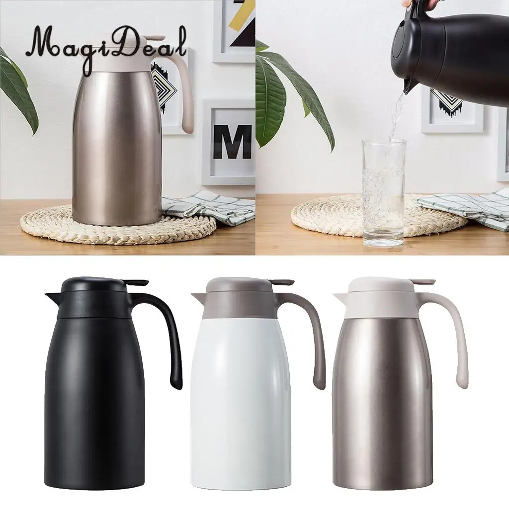 MagiDeal Black/White/Gold 2L Stainless Steel Water Bottle - Coffee Pot - Tea Jug Kettle Pitcher with Lid