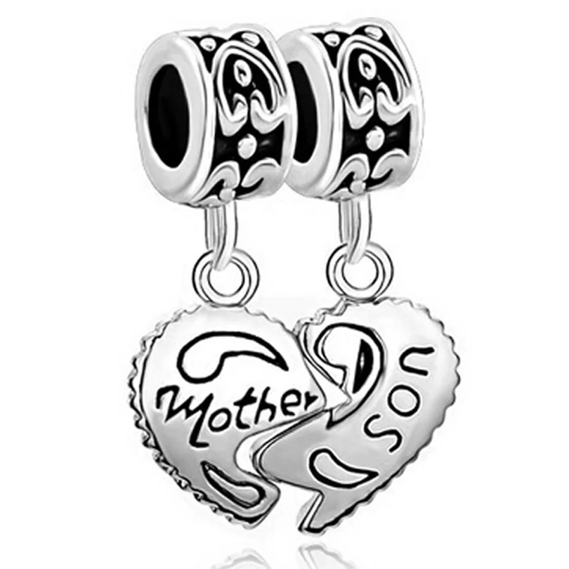 Очаровательные браслеты для мамы и дочки с сердечками и надписью Love Mom, браслеты с бусинами, подходят для браслетов Pandora - Цвет: 1