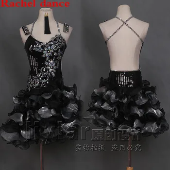 

2018 Latin Dance Skirt Lady Diamonds Stage Competition Latin Costume High Quality Women's Sequins Samba Rumba Dancing Wear
