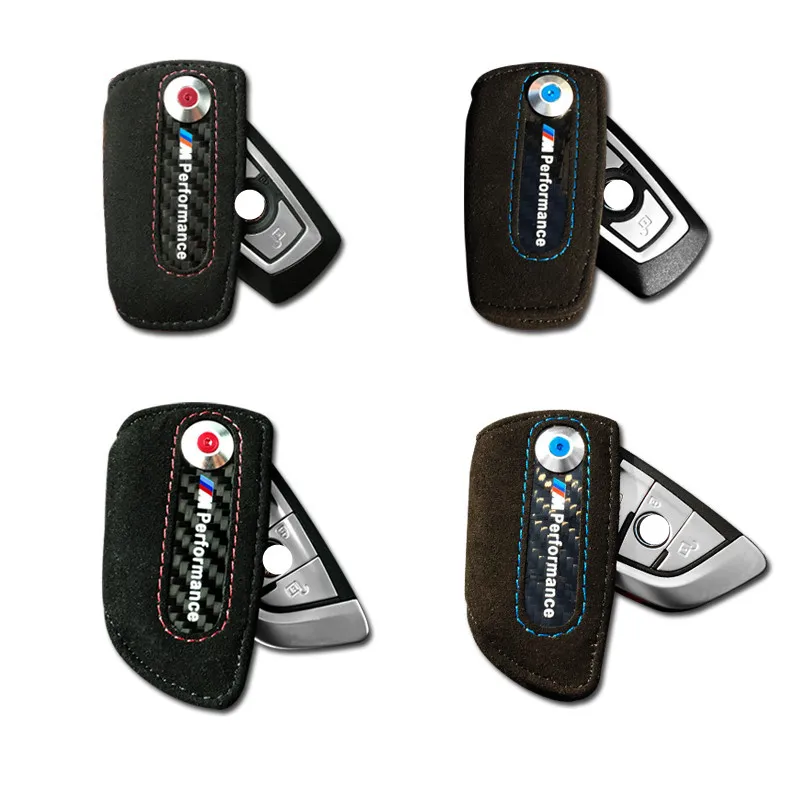 Leather carbon fiber key case font b keychain b font holder cover bag Leather m emblem