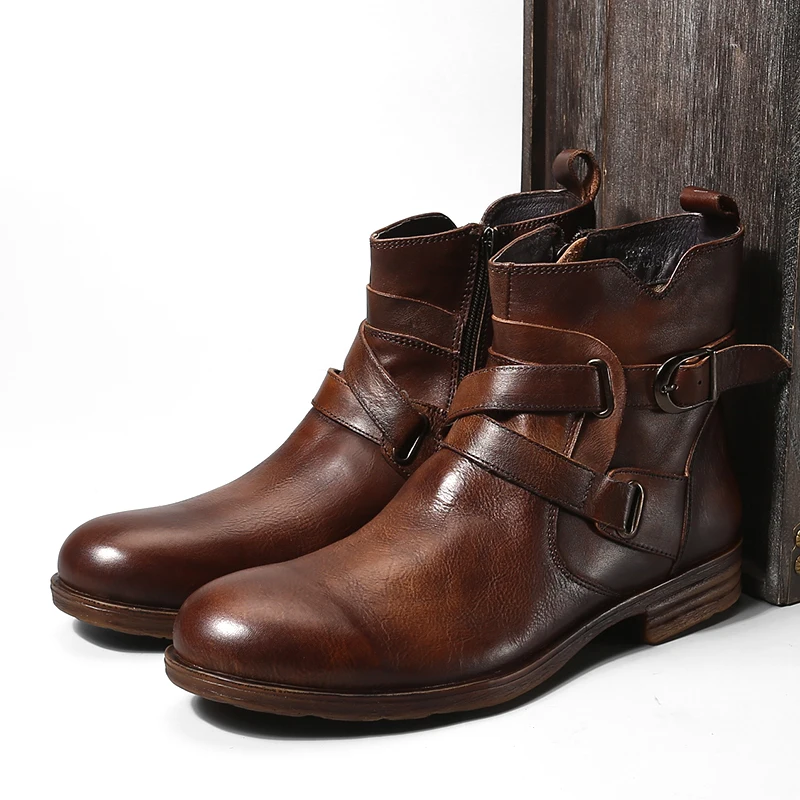 Botas martin de punta redonda para hombre, Botines de cuero de vaca, estilo  retro, café/negro|coffee black|booties blackbooty leather - AliExpress