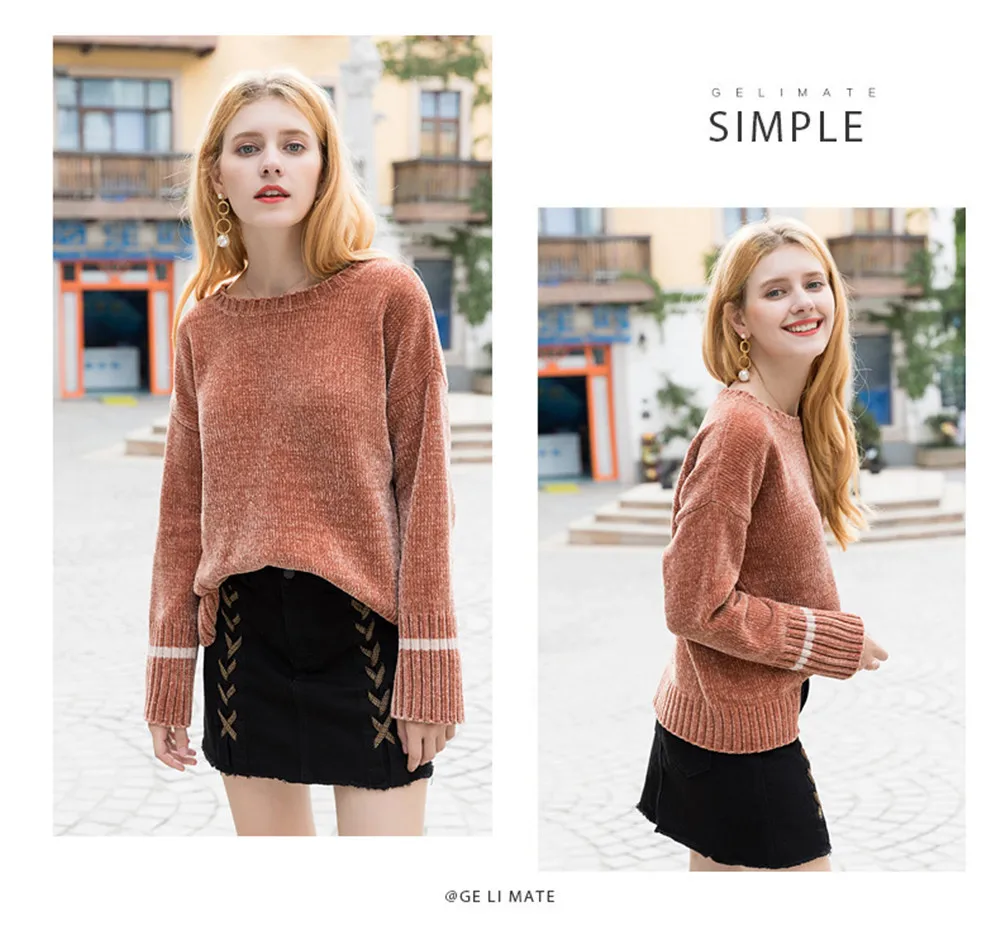 Fashion Knitted Women Sweater Shirt 2018 Autumn Loose Women O-neck Knit Sweater Shirt Long Sleeve Solid Sweater Outwear Tops (12)