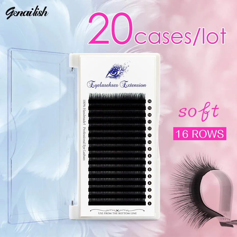 Genailish 20cases/Лот 16 строк Искусственные ресницы отдельные макияж Накладные премиум