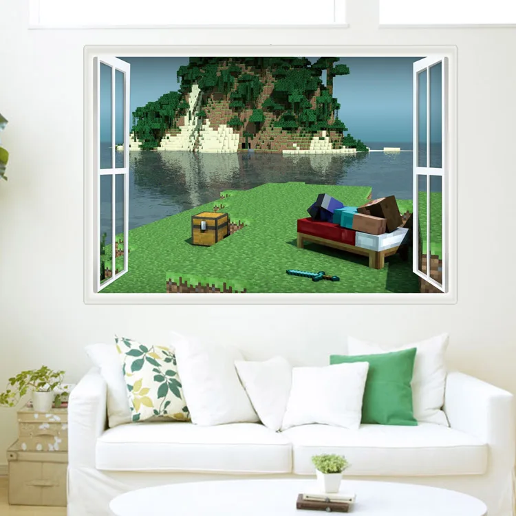 Newest Minecraft Wall Stickers 3D Wallpapers Kids Room Decals Minecraft Steve Home Decoration Popular Games Home Free Shipping