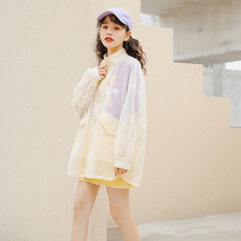 

Sunscreen ultra-thin summer quick-drying female windbreaker Casual sports women's jacket Solid yellow fashion Women Coats