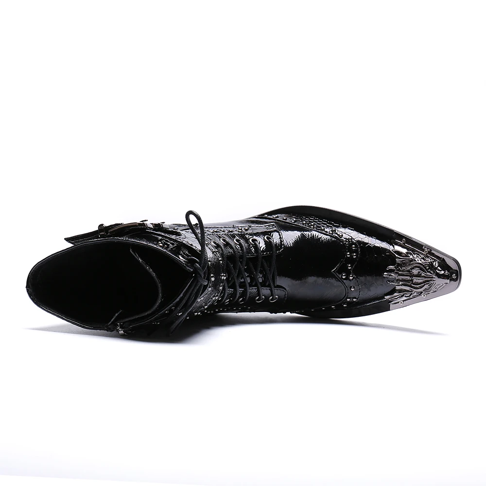 Christia Bella/роскошные мужские ботинки до середины икры в британском стиле; кожаные ботинки в байкерском стиле; ковбойские ботинки; официальные Мужские модельные ботинки с заклепками