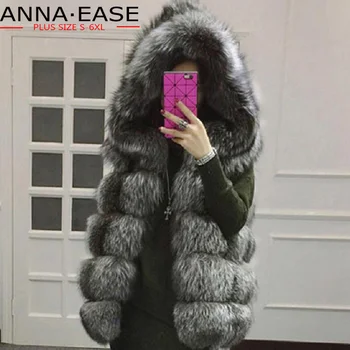 

Faux Fur Vest 2018 3XL 4XL Women's Winter Clothing Female Vest Long Jacket Hood Fur Coat Lady White Fur Vest Overcoat