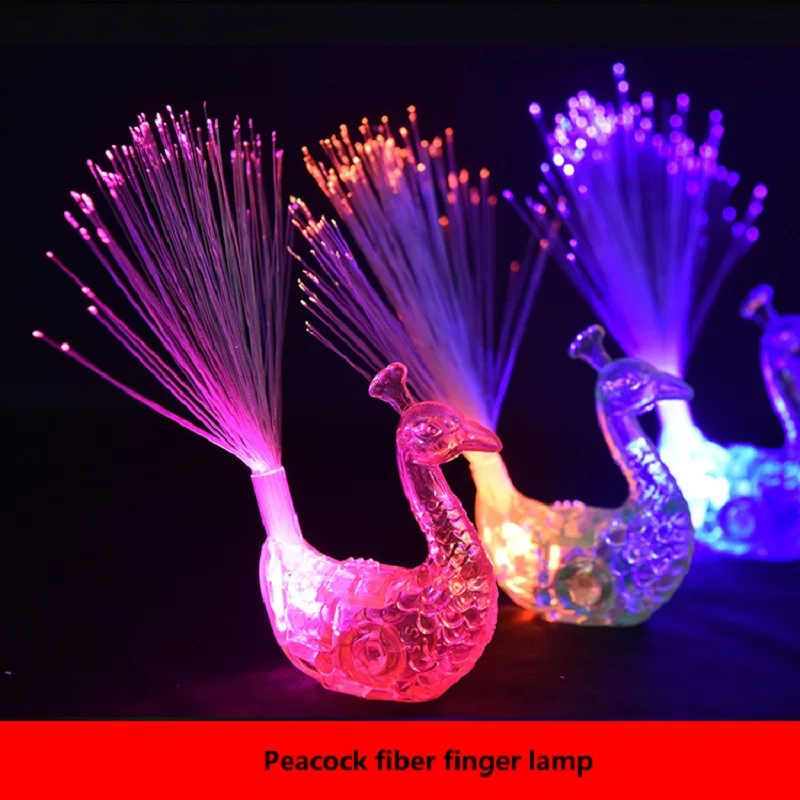 

funny Peacock fiber Finger Light Colorful LED Light-up Rings Party Gadgets Kids Intelligent birthday Toy for Brain Development