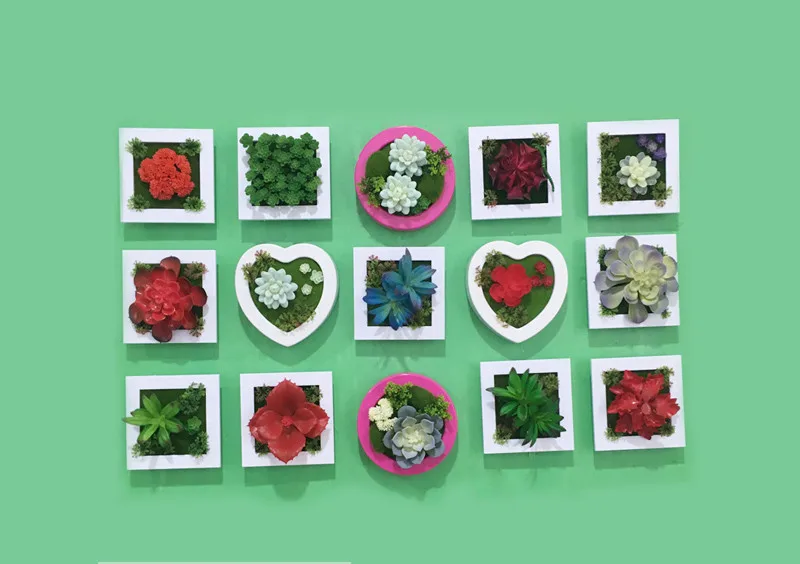 Искусственные влагозапасающие растения в форме сердца, имитация искусственных цветов, деревянная фоторамка, украшение для стен, домашний декор