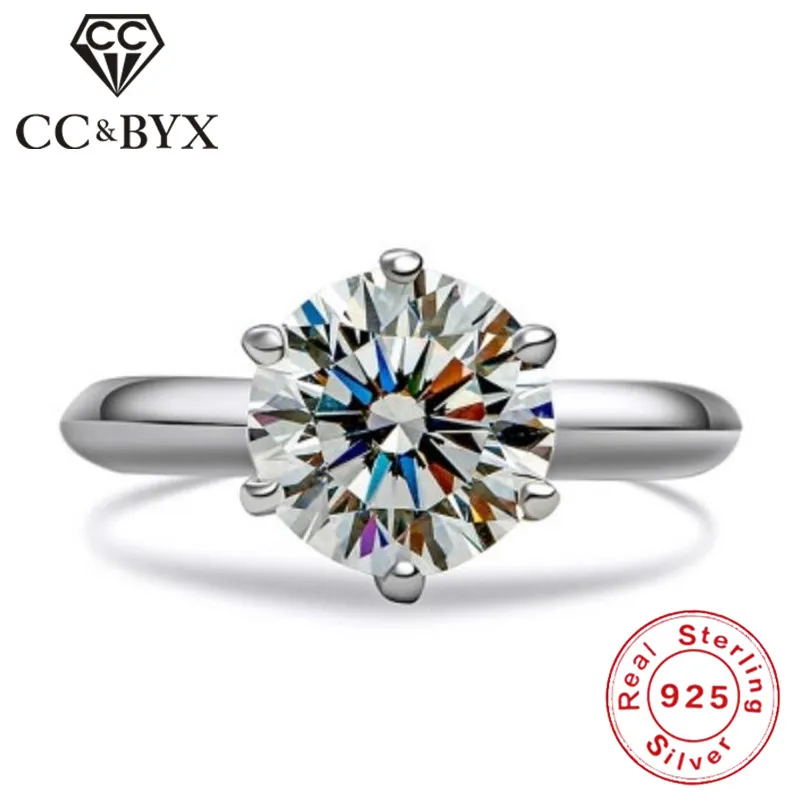 

CC Jewelry Classic Rings For Women 2 Carat Fashion Jewelry 925 Sterling Silver White Gold-Color Engagement Wedding Ring CC628