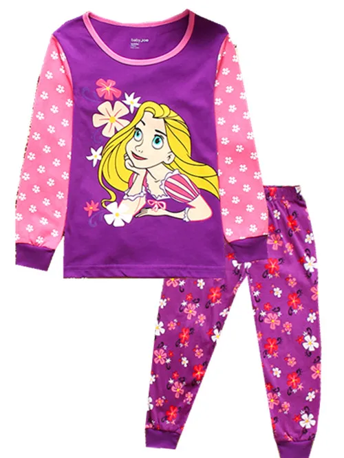 Хлопковая детская одежда для сна для маленьких девочек, пижамный комплект из 2 предметов: топ с длинными рукавами и рисунком Эльзы и Анны+ штаны, комплекты одежды для сна для детей 2-7 лет, ST44 - Цвет: style 14