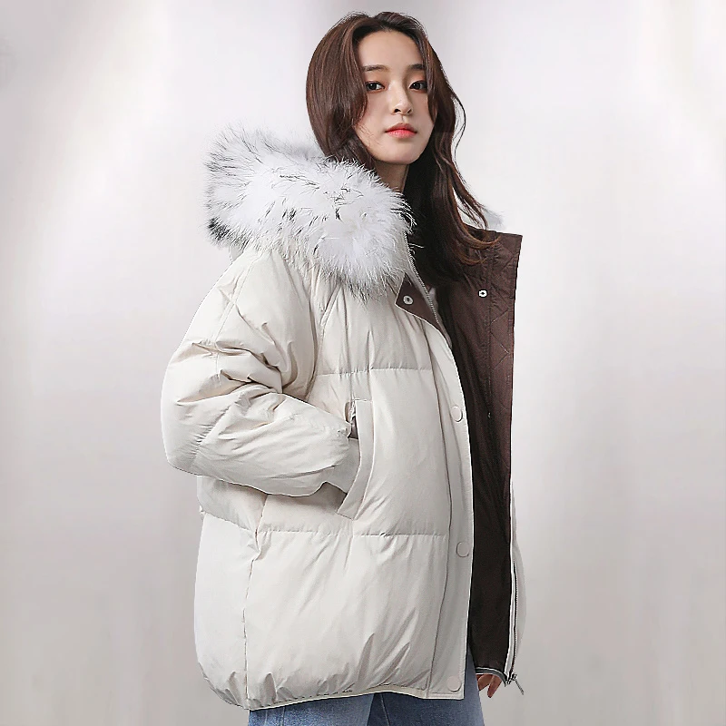 Oversized Winter Jacket Women Real Large Raccoon Fur Collar Down Jacket Women Hooded Parka 2018 Fashion Winter Womens Down Coat
