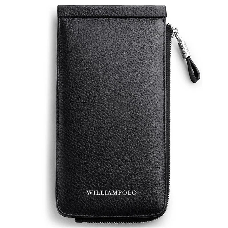 WILLIAMPOLO Men Wallet Genuine Leather Card Holder for Men Bank Credit Card ID Holders Brand Large Capacity Luxury Card Case - Цвет: Black litchi