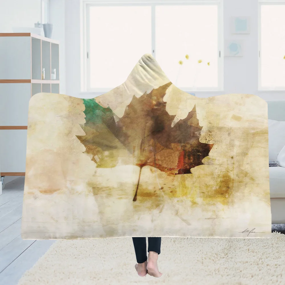 

Hooded Blanket Cloak Magic Hat Blanket Thick Double-layer Plush 3D Digital Printing Autumn leaves Series