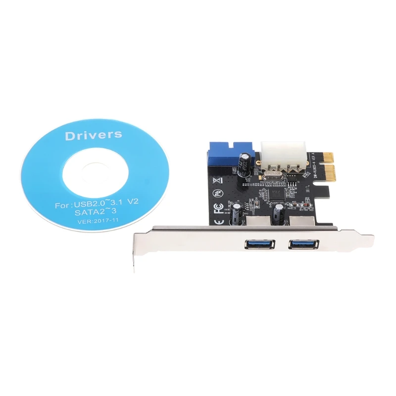 

USB3.0 x2 PCI-E Expansion Card External 19pin PCIe Card 4pin IDE Power Connector