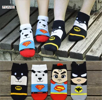 

8PCS=4 pairs Q version cartoon superman 3D cartoon lovers boat socks