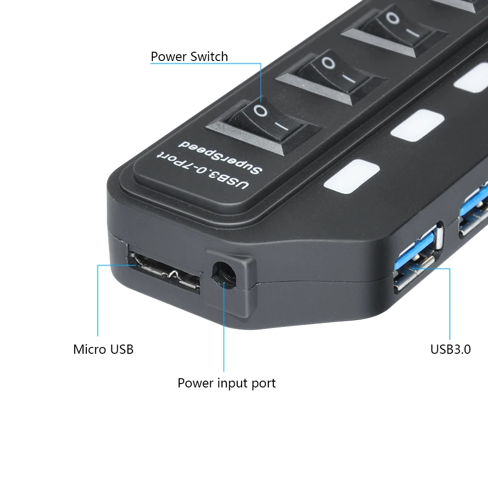 NEW USB HUB 3.0 Super Speed 5Gbps 7 Ports USB 3.0 HUB USB Splitter With On/Off Switch Platooninsert For Computer Peripherals