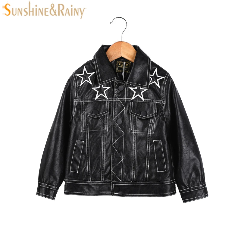 

Leather Jacket For Boy Baby Girls PU Leather Jackets Star Embroidery Children Outerwear Coat Spring Jacket For Girls Clothing