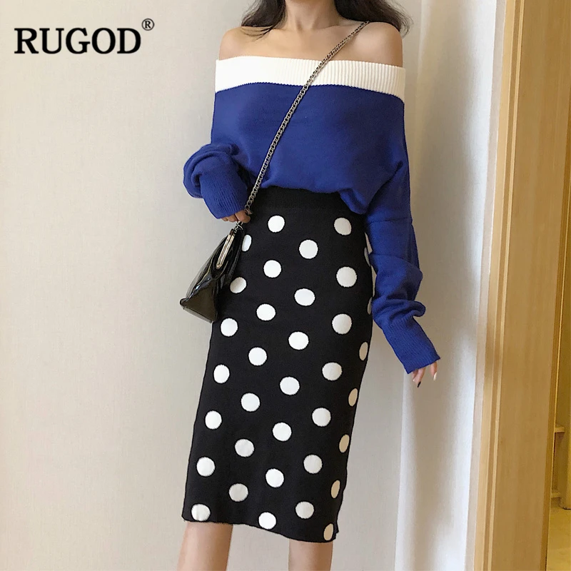 RUGOD Новая модная женская повседневная юбка-карандаш в горошек с завышенной талией длиной до колена юбка для женщин Faldas Mujer Moda