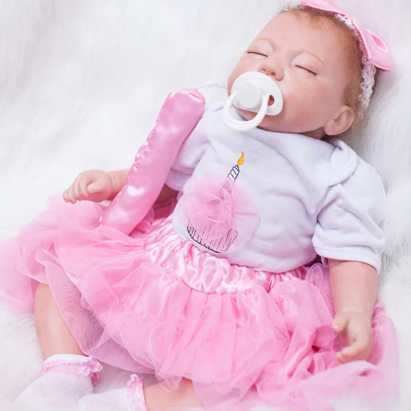 2017 New Alive Doll Reborn Silicone Babies Children Brinquedos Baby Doll Toys Sleeping Cute Pink Dress Reborn-baby Dolls