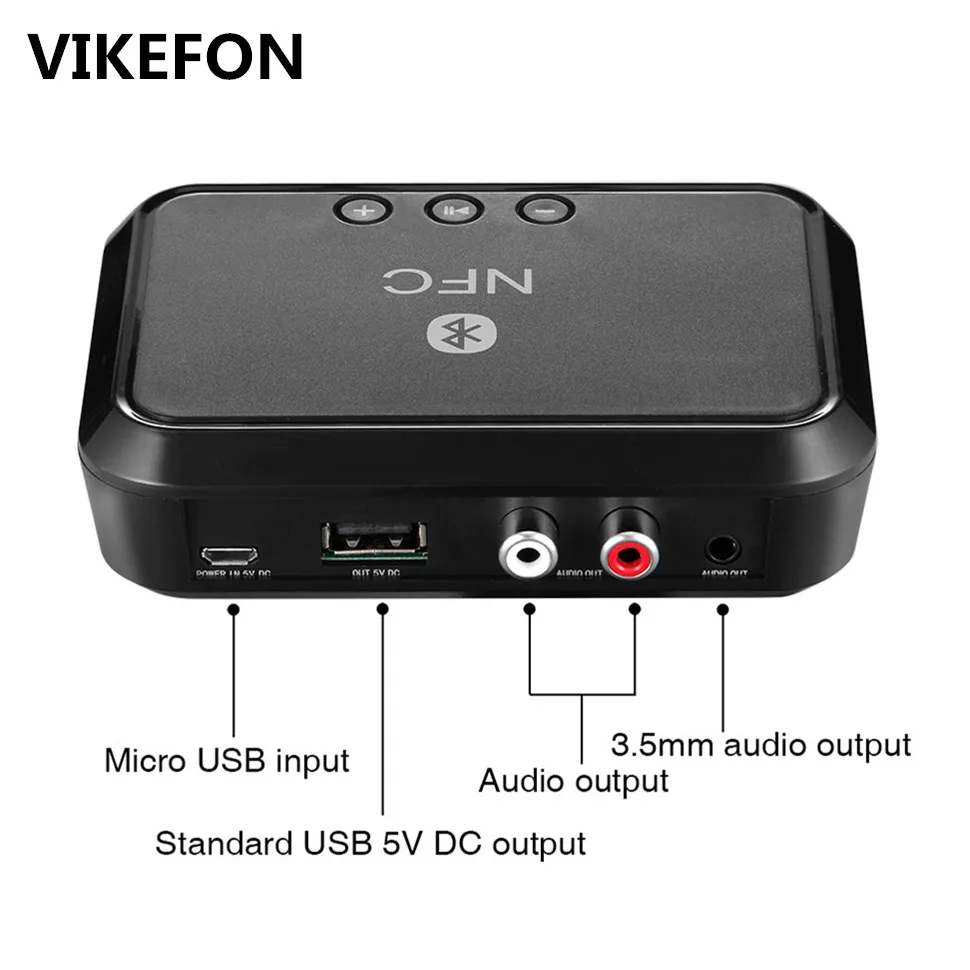 VIKEFON Bluetooth приемник NFC/USB диск музыка чтение стерео беспроводной адаптер 3,5 мм AUX/RCA Автомобильный Динамик Bluetooth аудио приемник