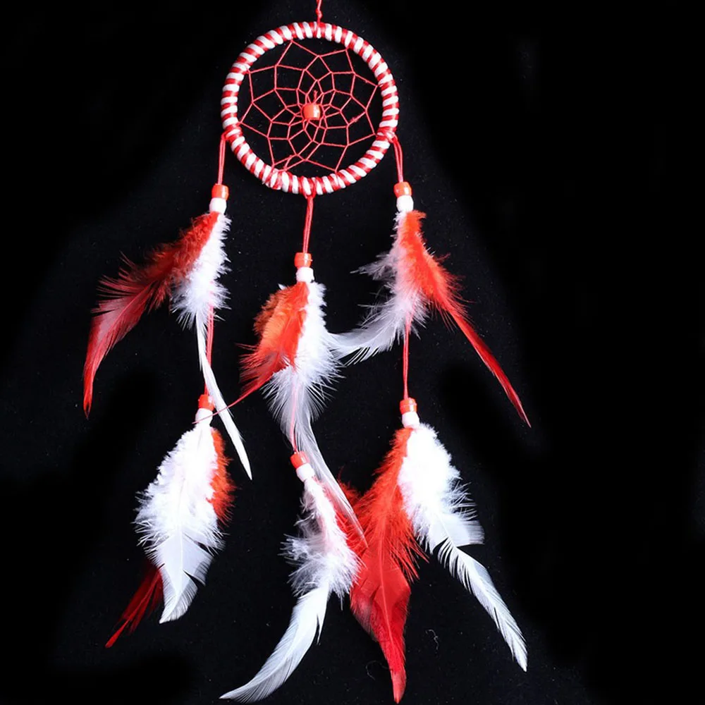 Red White Indian Dream Catcher Wind Chimes With Feather Pendant Dream