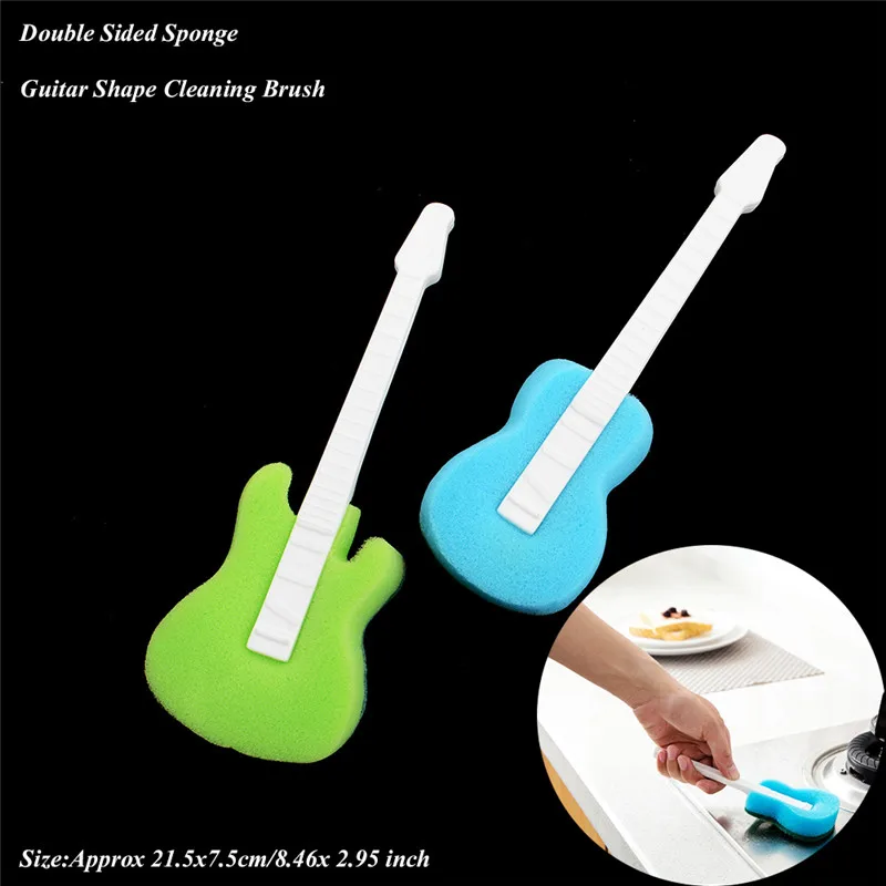 1Pcs Novelty Guitar Shape Kitchen Cleaning Sponges Double Side Magic